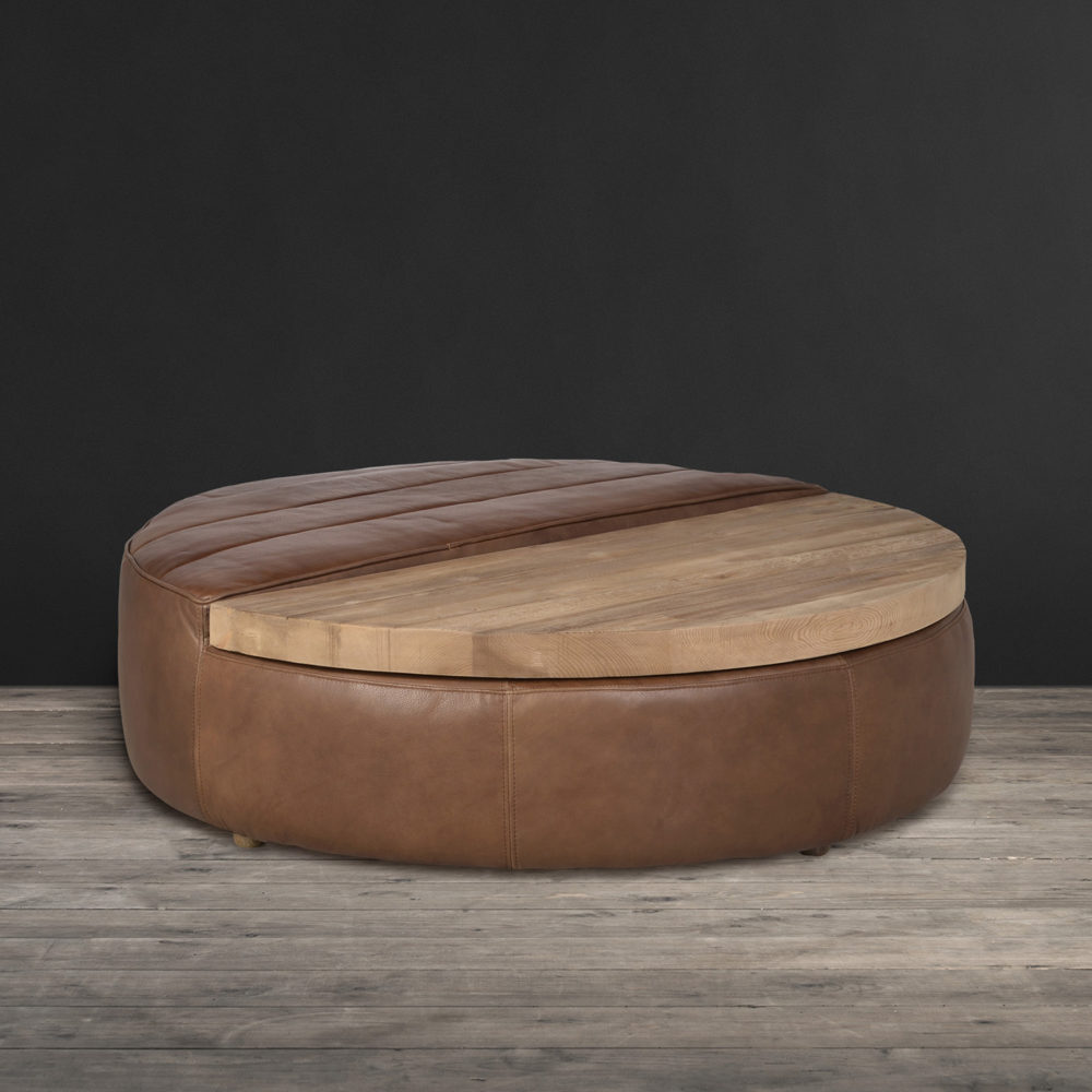 Round leather coffee shop table with storage